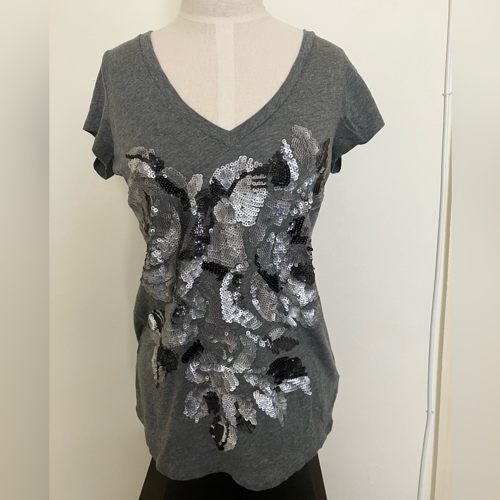Express medium gray sequined tee.  $15.00